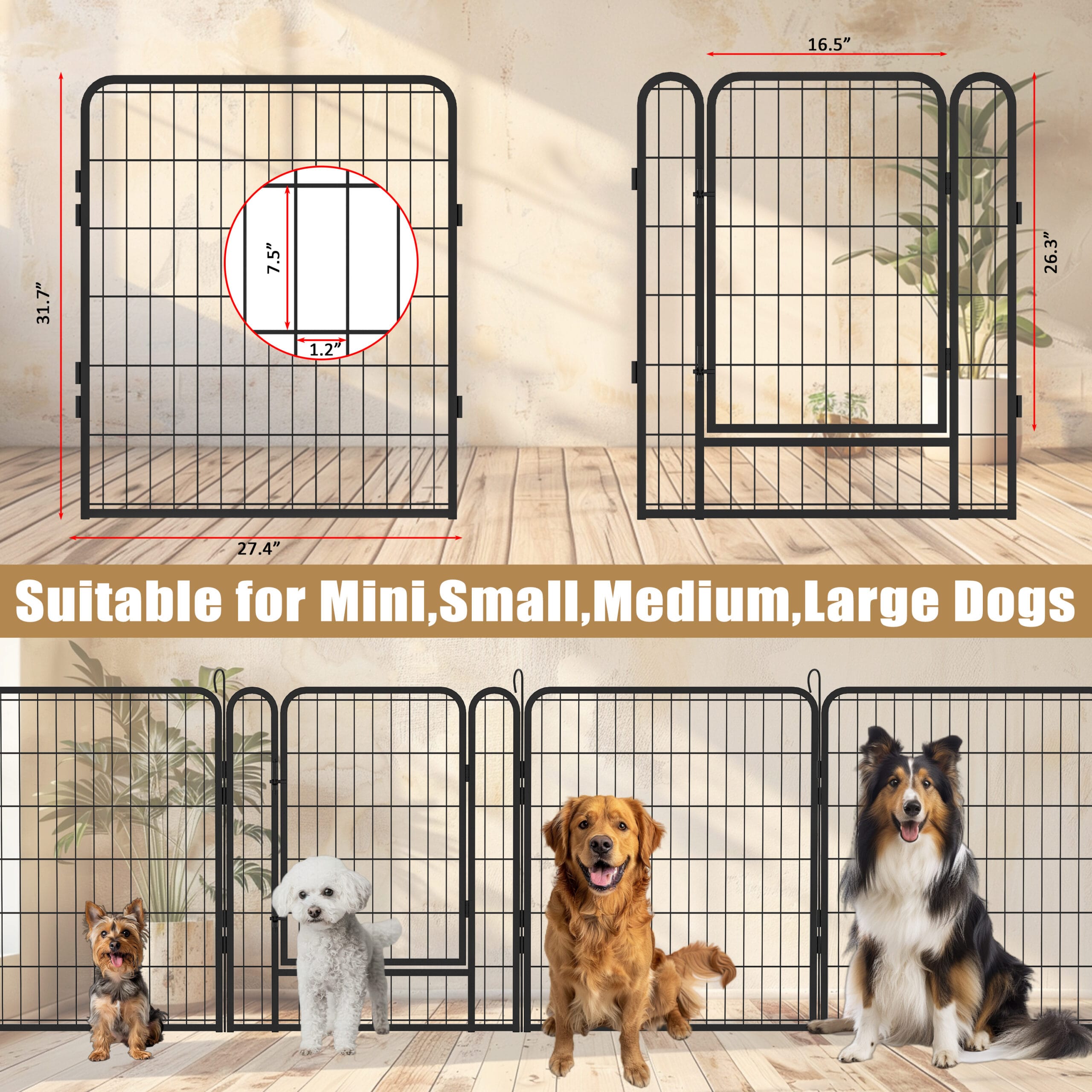 31.7"H 6 Panels Metal Dog Playpen