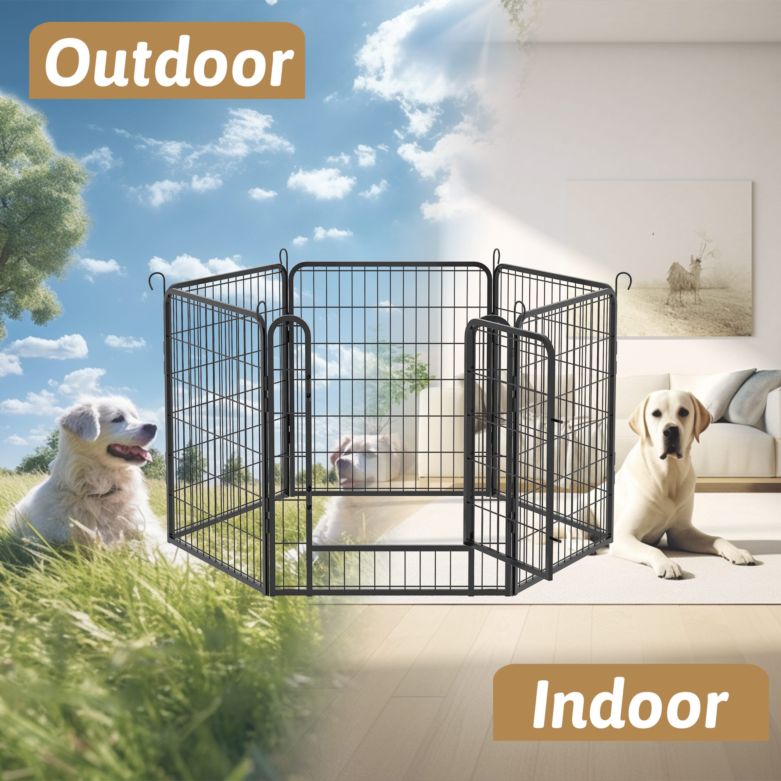 31.7"H 6 Panels Metal Dog Playpen