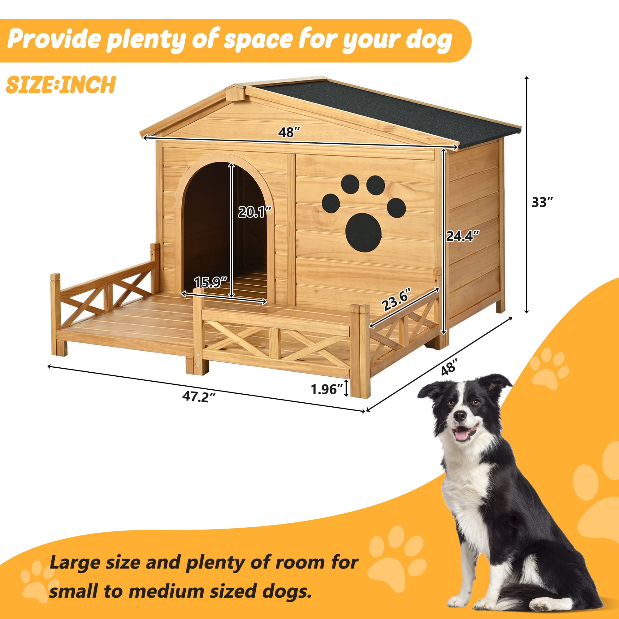 48″ Wooden Dog House with Porch