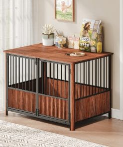 43'' Walnut Fluted Wood Dog Crate