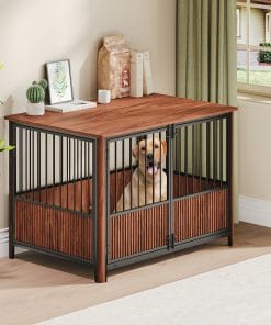 43'' Walnut Fluted Wood Dog Crate