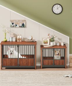 31.5'' Walnut Fluted Wood Dog Crate