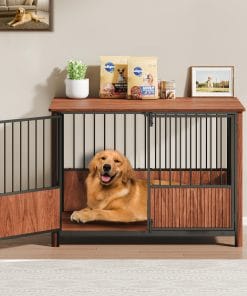 43'' Walnut Fluted Wood Dog Crate