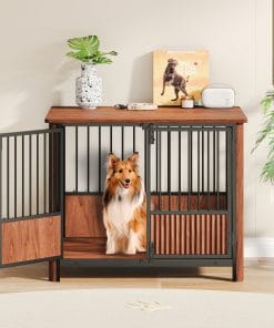 31.5'' Walnut Fluted Wood Dog Crate