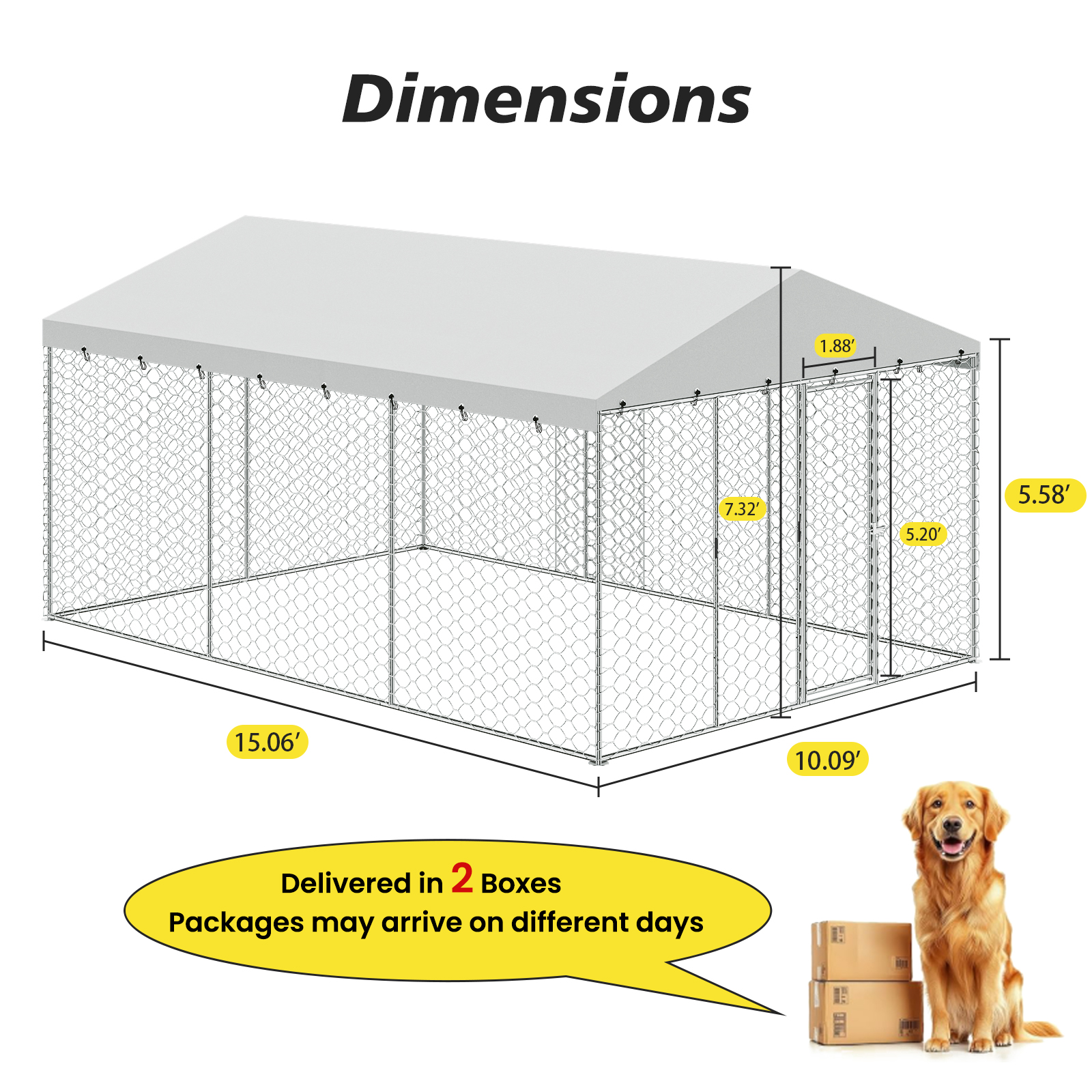 15x10 FT Large Outdoor Dog Kennel with Canopy