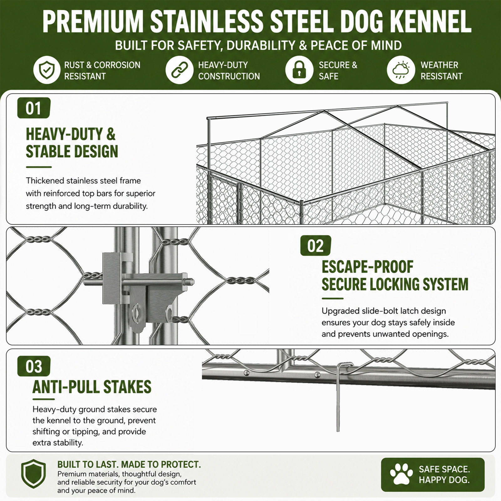 15x10 FT Large Outdoor Dog Kennel with Canopy