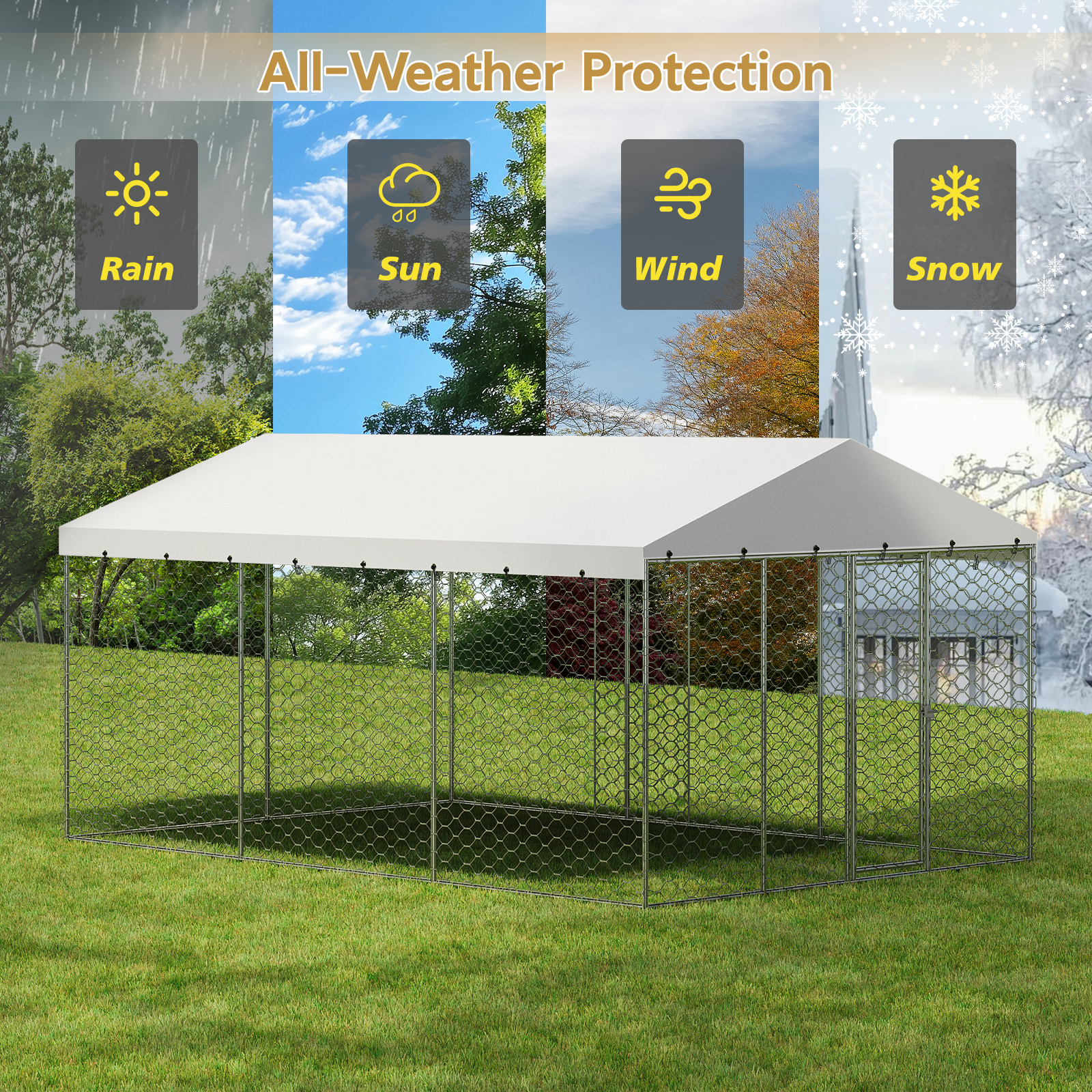 15x10 FT Large Outdoor Dog Kennel with Canopy