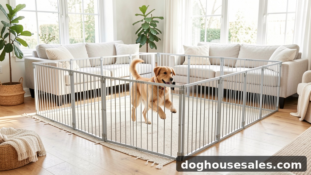 8 Panel Play Yard for Dogs setup in living room