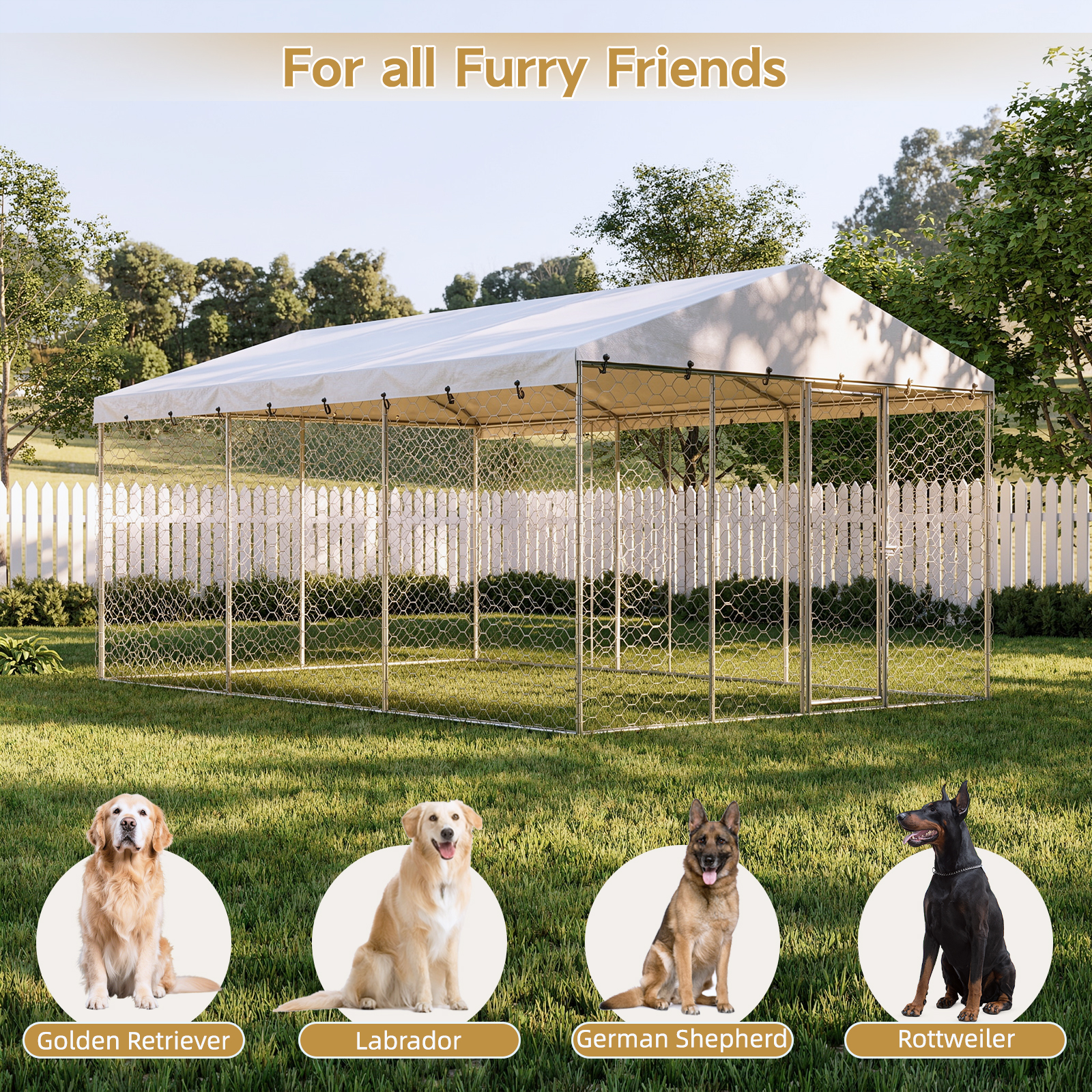 15x10 FT Large Outdoor Dog Kennel with Canopy
