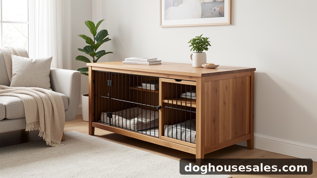 Dog cage table used as a stylish end table in a living room