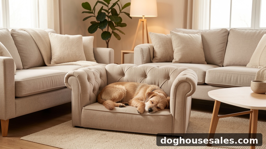 Dog sleeping on a dog couch bed in a living room