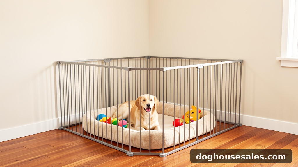 Indoor dog playpen setup in a modern home