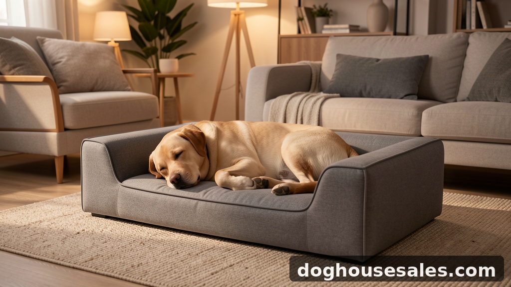 rectangular dog sofa with dog sleeping on it - doghousesales.com