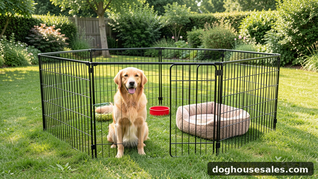 6-panel play yard for dogs - portable dog exercise pen in backyard