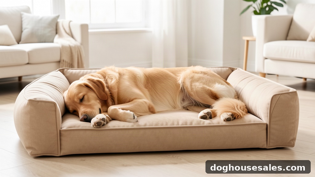 Rectangular dog bed with a golden retriever stretched out on it