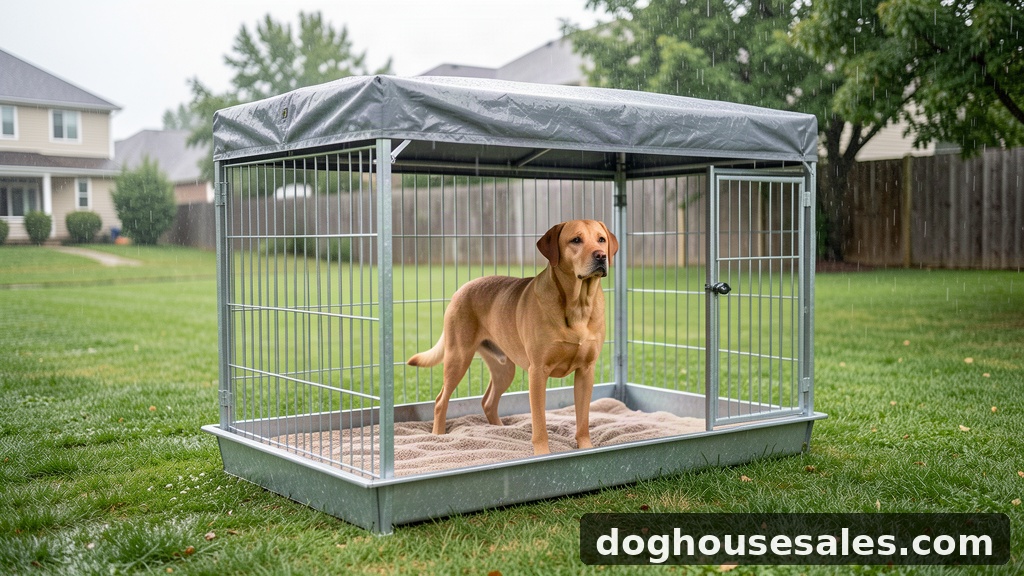 waterproof dog cage with roofed canopy in a rainy backyard - buying guide picks